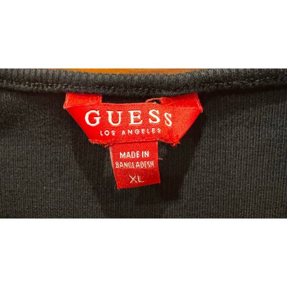 Guess Black cropped short sleeve shirt Wrap Tee ribbed Women’s XL stretch - Picture 3 of 7